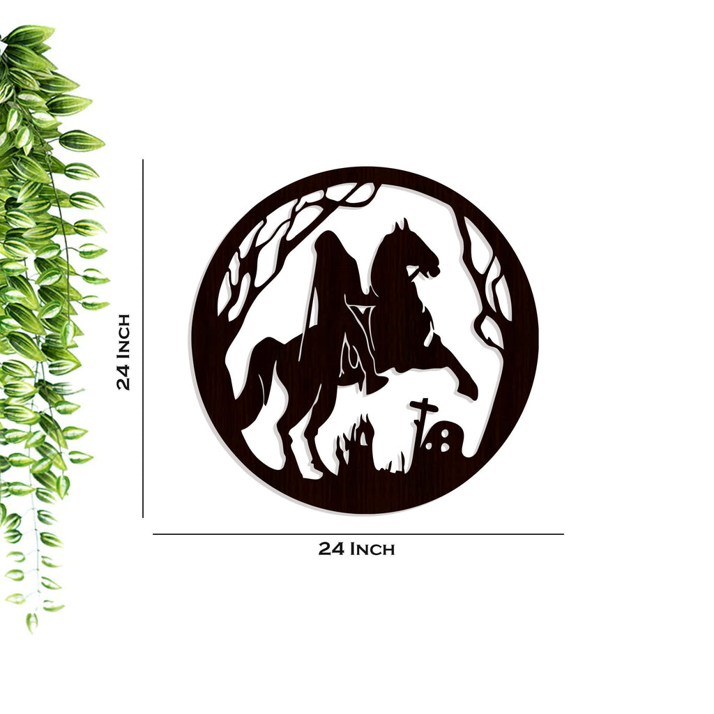  Rider Backlit Wooden Wall Decor with LED Night Light Walnut Finish