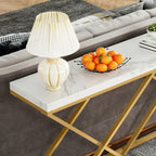 decorsmart_Golden Criss Cross Pattern Rectangular Shaped Designer Console Table
