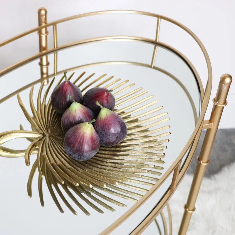 Golden Glamour Oval Drinks Trolley with Mirrored Elegance