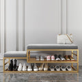 Golden Metal Shoe Rack With Modern Upholstered Gray Velvet