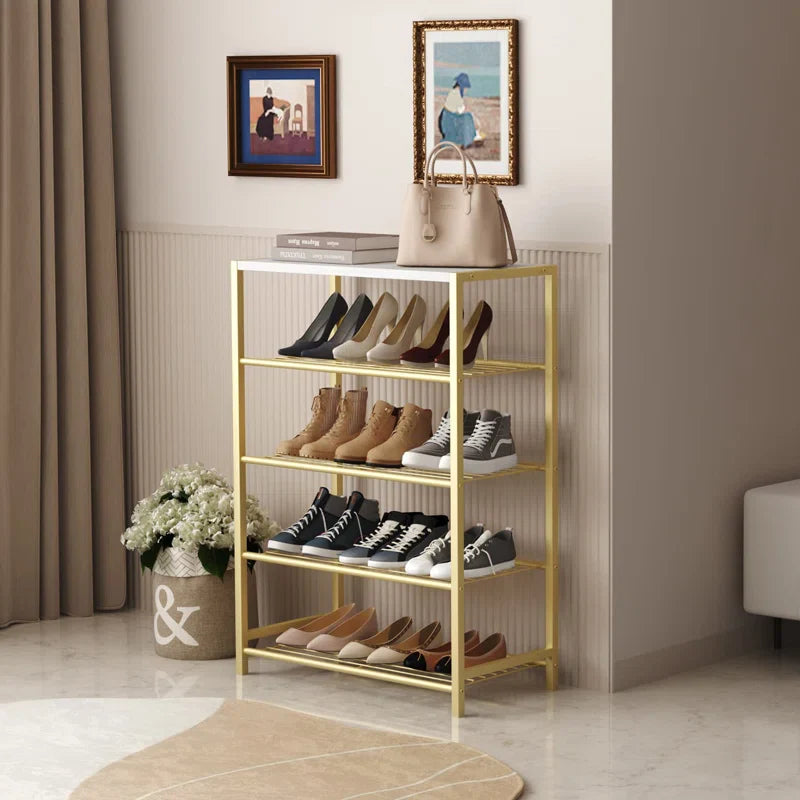 Golden Shoe Shelf with Open Design & Sleek Modern Look
