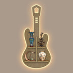 Guitar Shape Wooden Wall Shelf LED Light Wall Shelf with Oak Finish