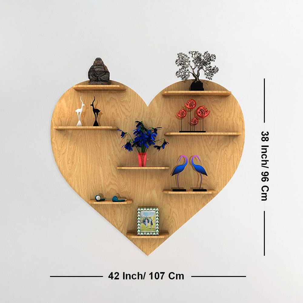 Heart Backlit Wood Shelf: Night Light & Bookcase in Light Oak - Decor Smart