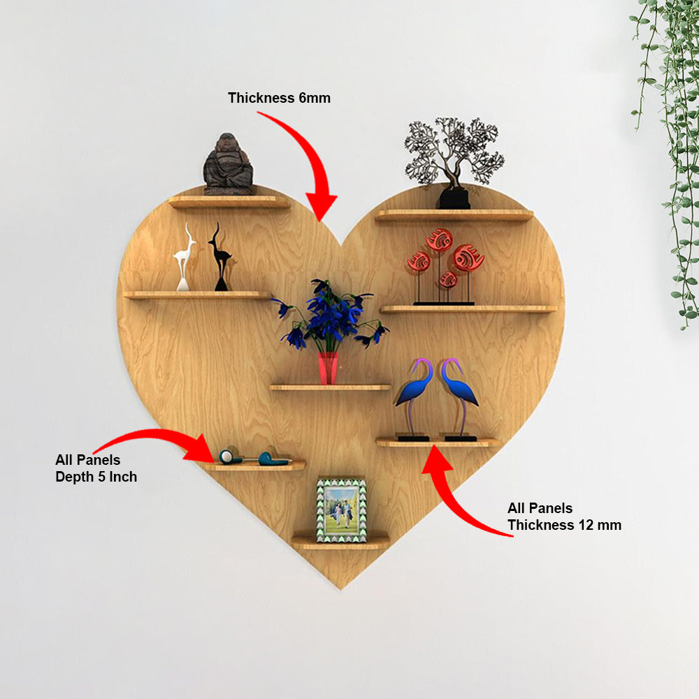 Heart Backlit Wood Shelf: Night Light & Bookcase in Light Oak - Decor Smart