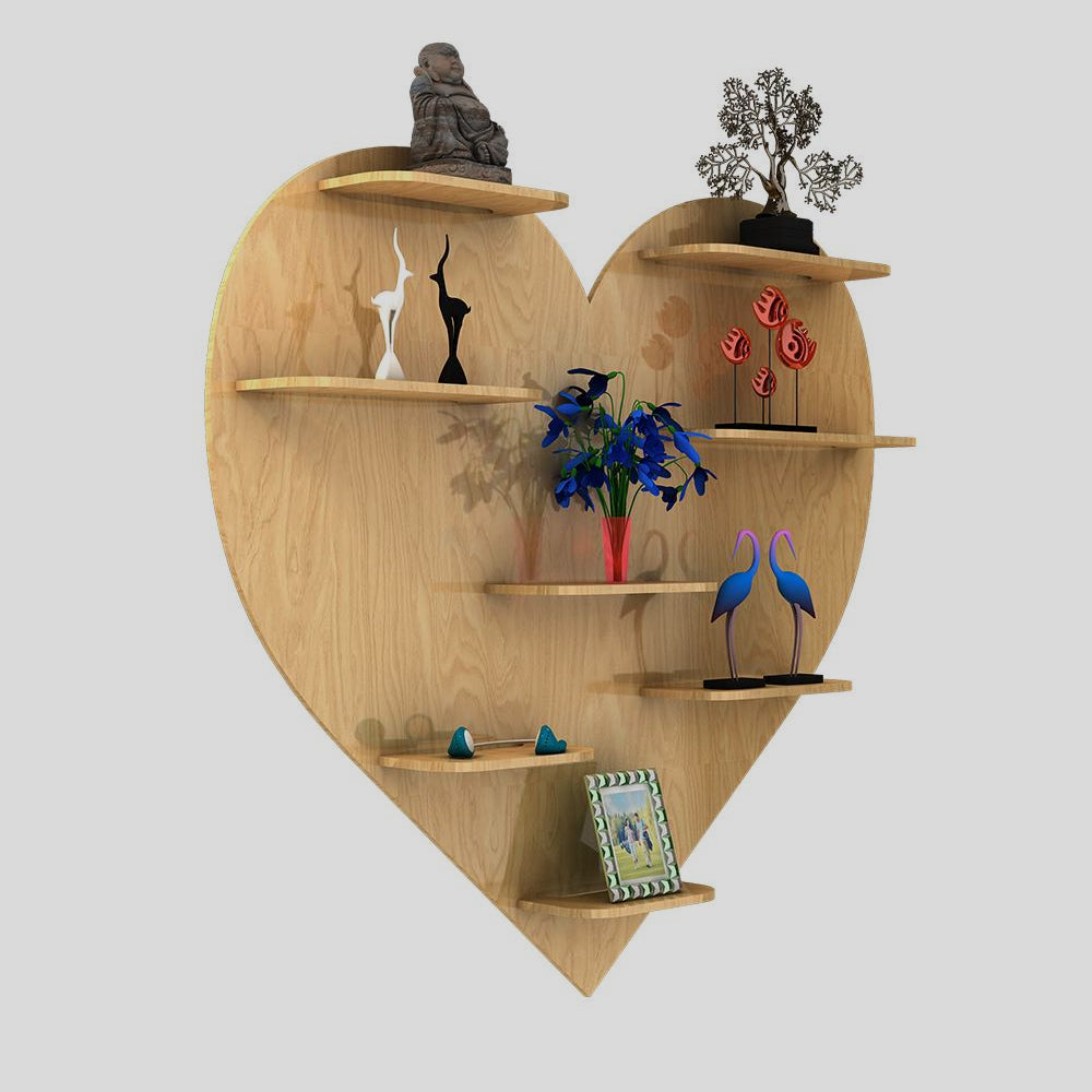 Heart Backlit Wood Shelf: Night Light & Bookcase in Light Oak - Decor Smart