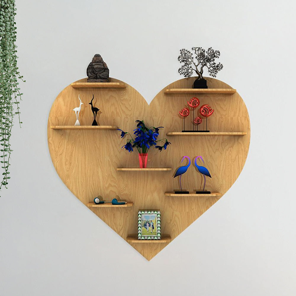 Heart Backlit Wood Shelf: Night Light & Bookcase in Light Oak - Decor Smart