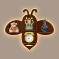 Honey Bee Wooden Wall Shelf LED Light Wall Shelf with Walnut Finish