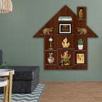 Hut Shape Wooden Wall Shelf with LED Light | Walnut Finish Storage & Display - Decorsmart
