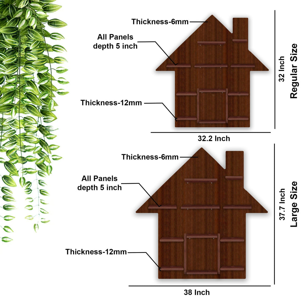 Hut Shape Wooden Wall Shelf with LED Light | Walnut Finish Storage & Display - Decorsmart