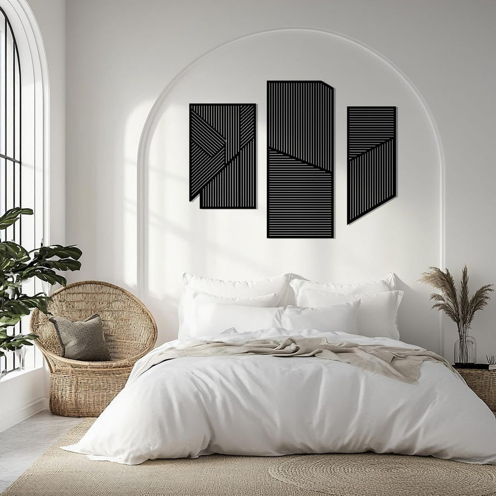 Large 3-Piece Wooden Wall Art with Vertical and Diagonal Slats