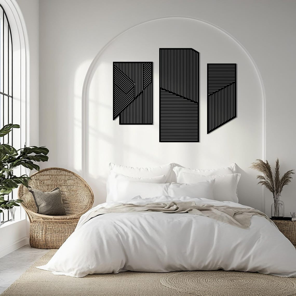 Large 3-Piece Wooden Wall Art with Vertical and Diagonal Slats