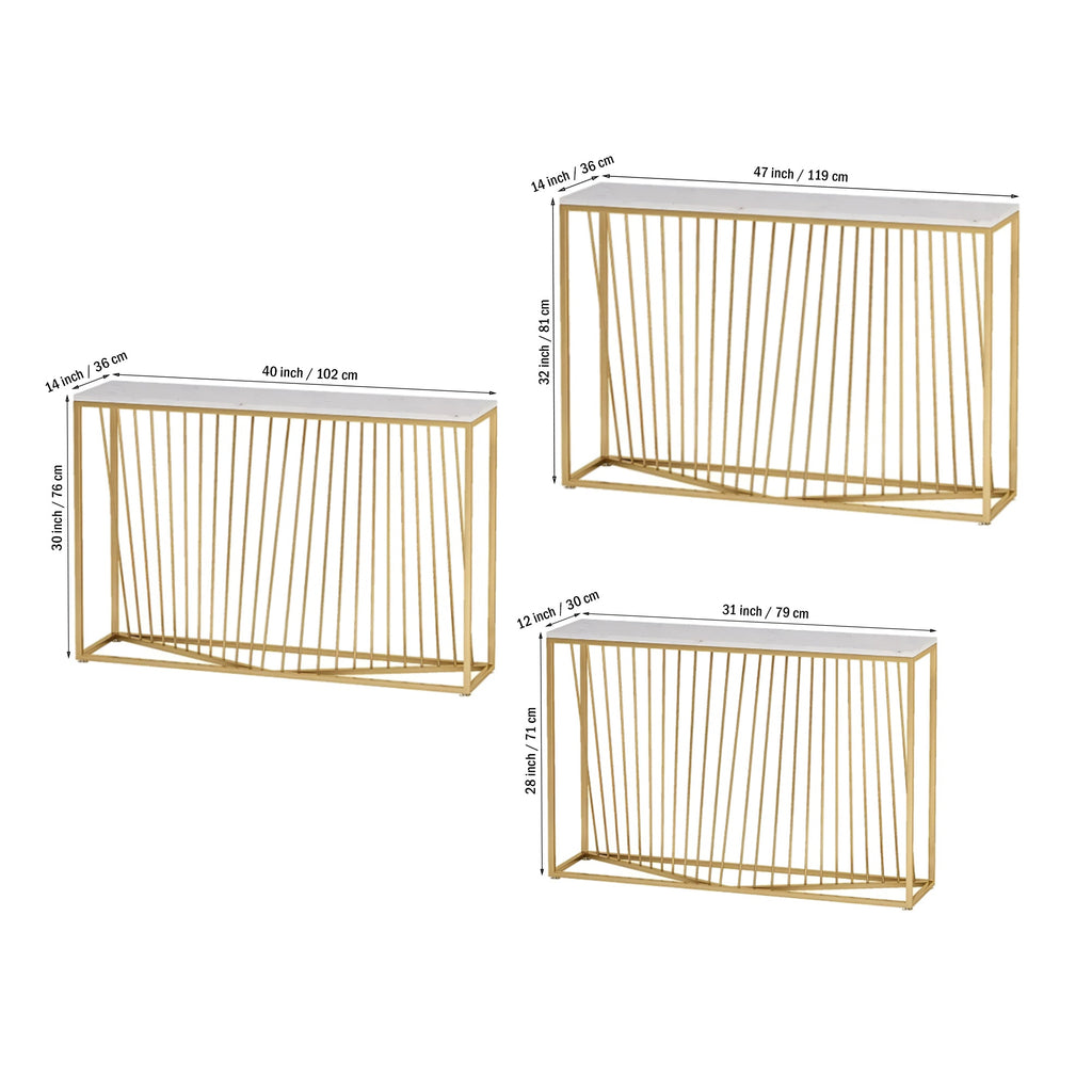 Linear Design Golden Metal Stand Console Marble Table