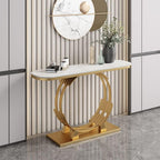 Luxurious Gold Circular Ring Console Table with Sleek White Marble Top