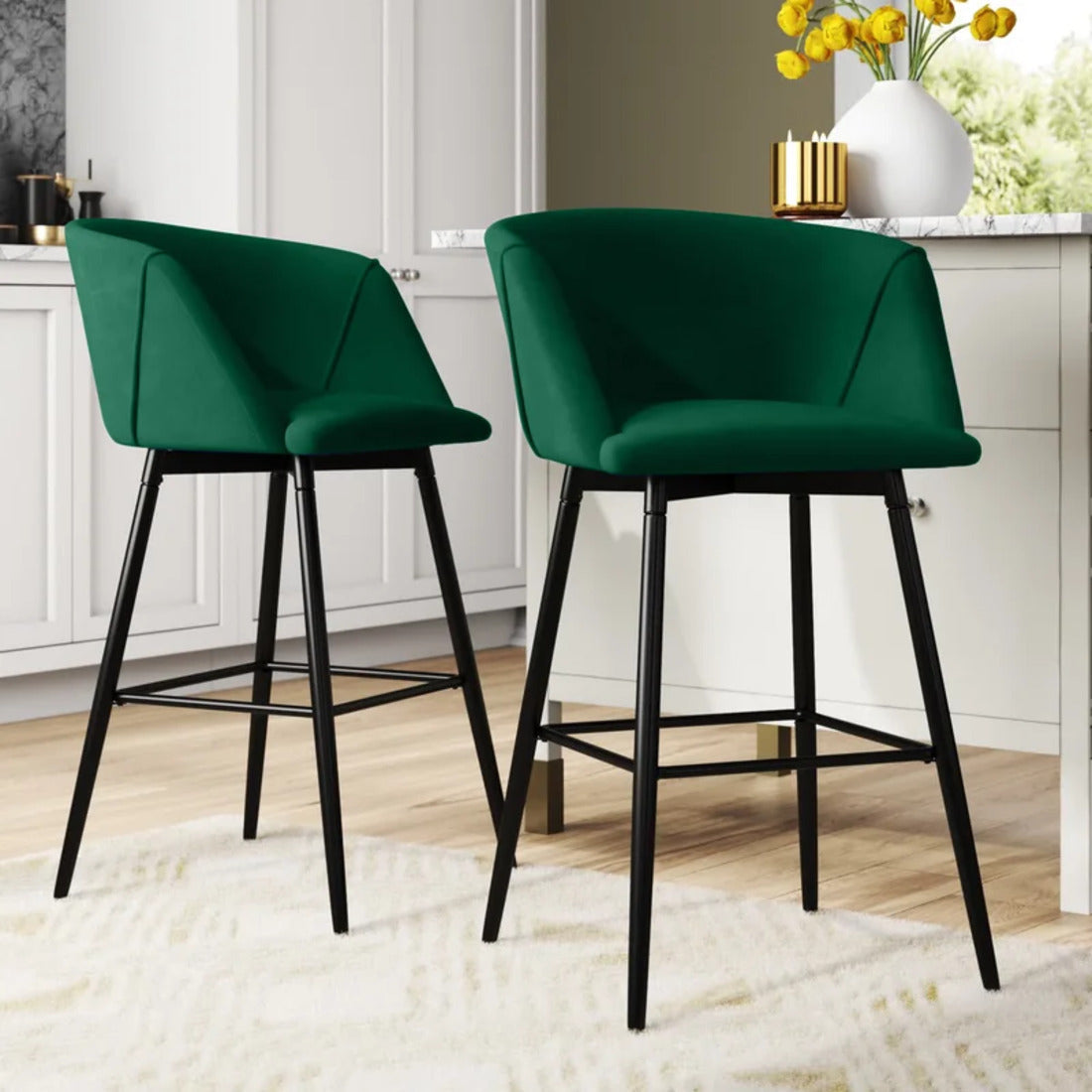 Luxurious Green Plush Velvet Bar Chair / Long Chair