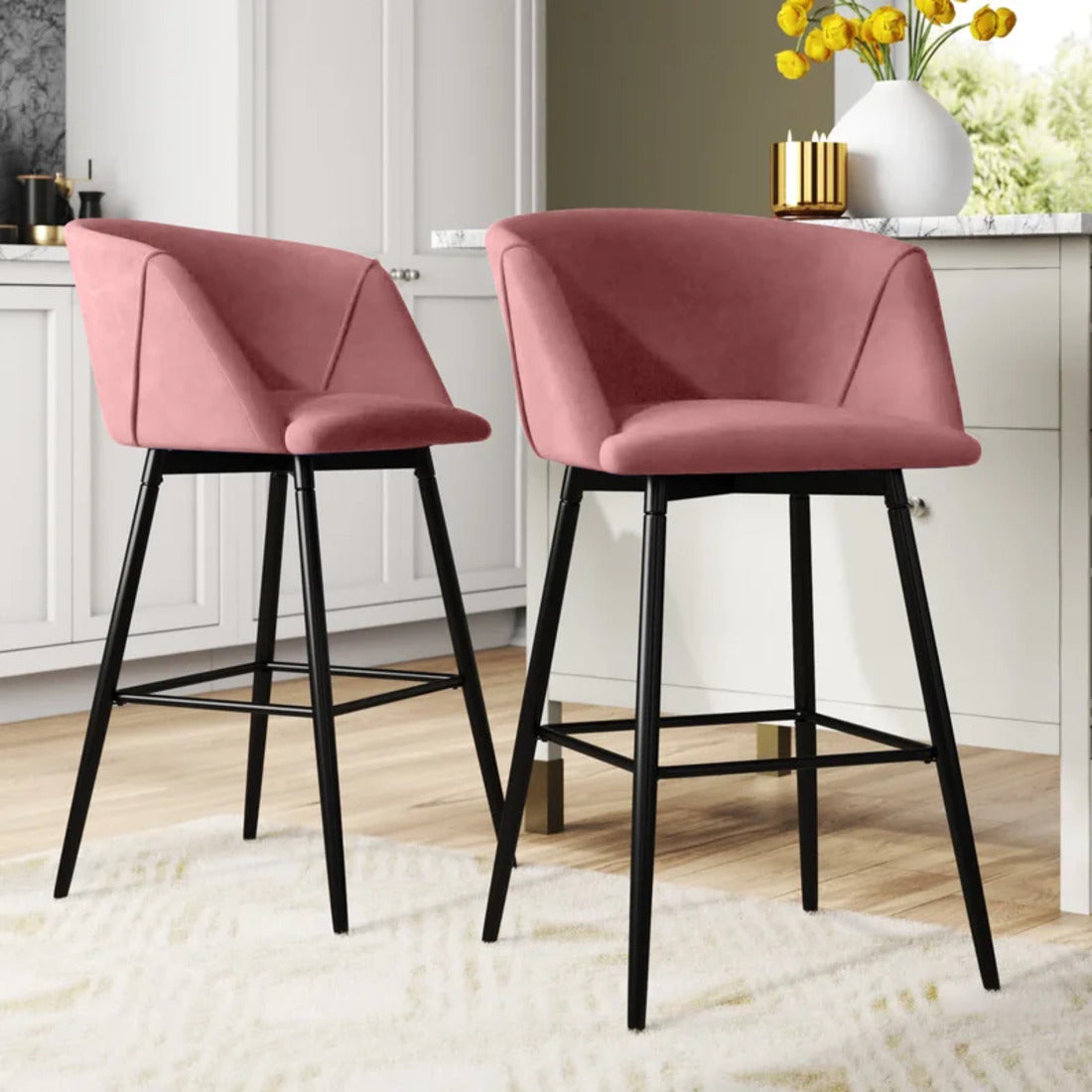 Luxurious Pink Comfy Velvet Counter Bar Chair 