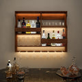 Luxurious Style Backlit Walnut Finished Mini Bar Shelf