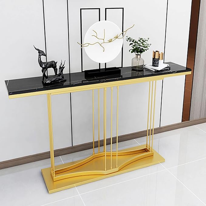 Luxury Black Marble Console Table with Gold Base