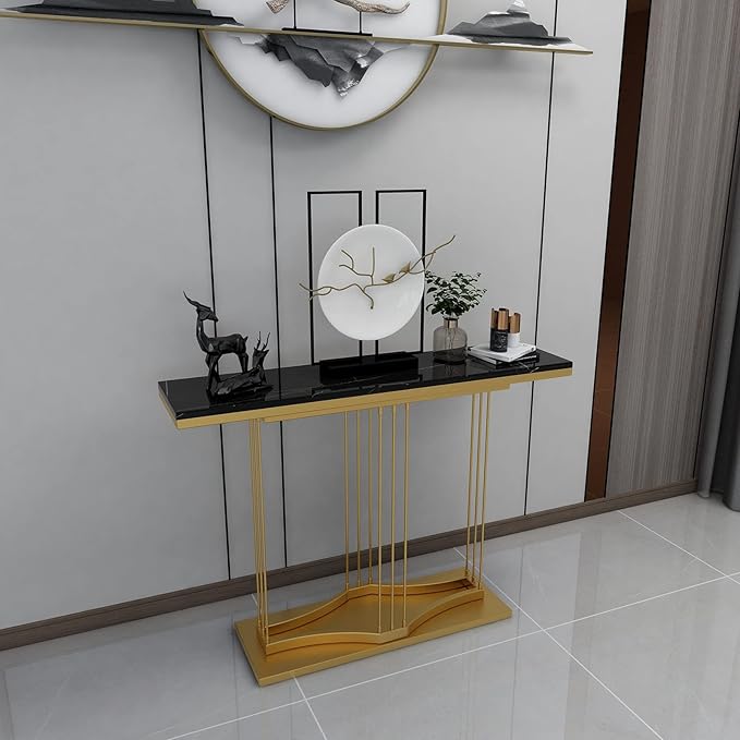 Luxury Black Marble Console Table with Gold Base