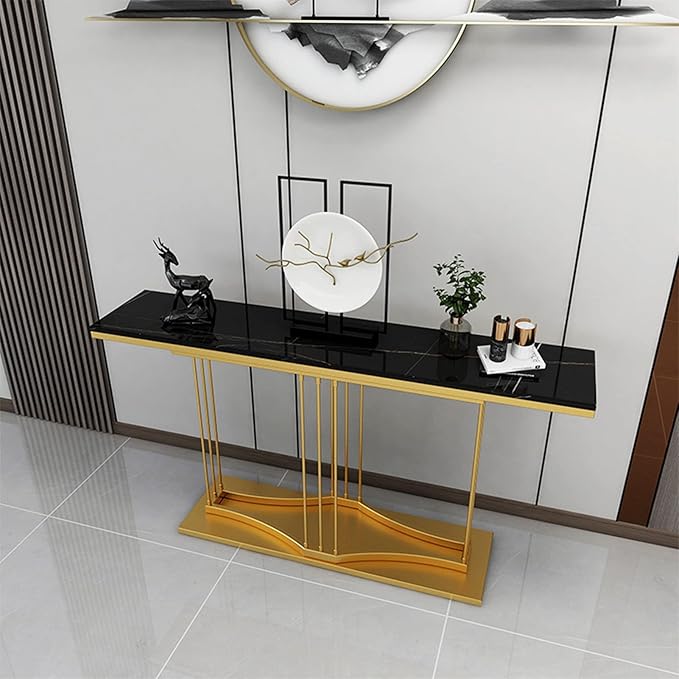 Luxury Black Marble Console Table with Gold Base