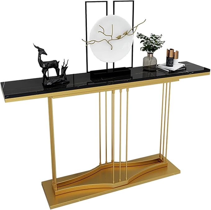 Luxury Black Marble Console Table with Gold Base
