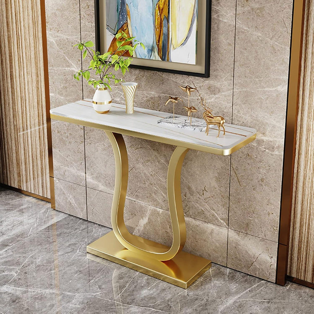 Luxury Console Table with Artistic Gold U-Shaped Metal Base