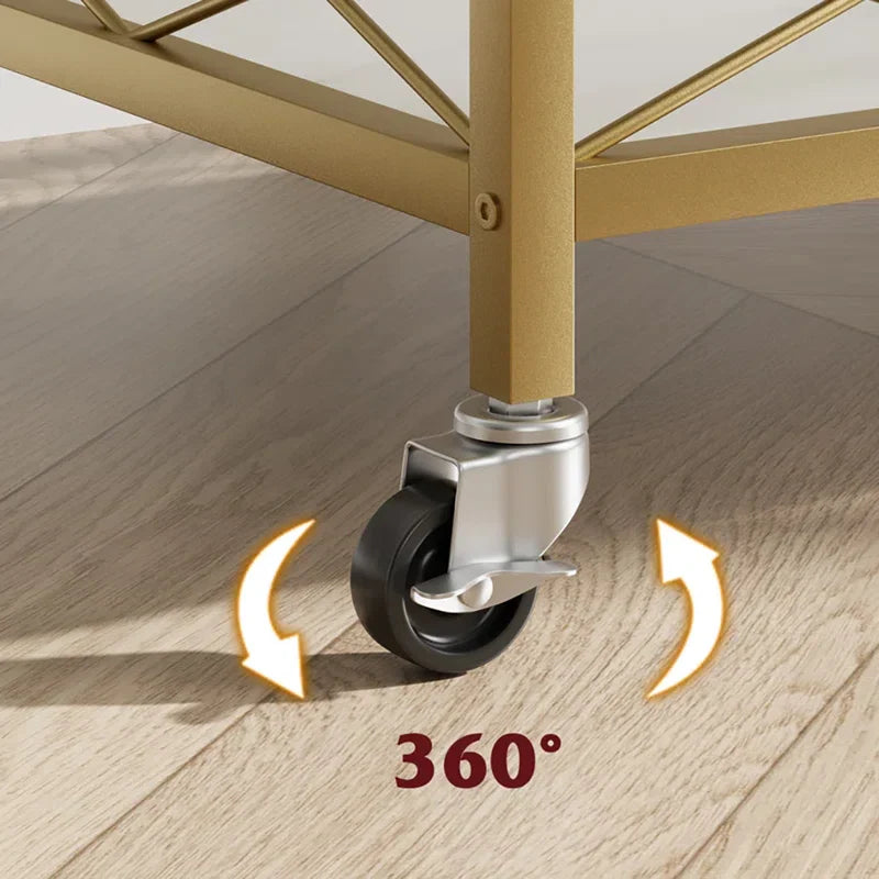 Luxury Gold Drink Cart with Built-In Wine & Glass Storage Trolley