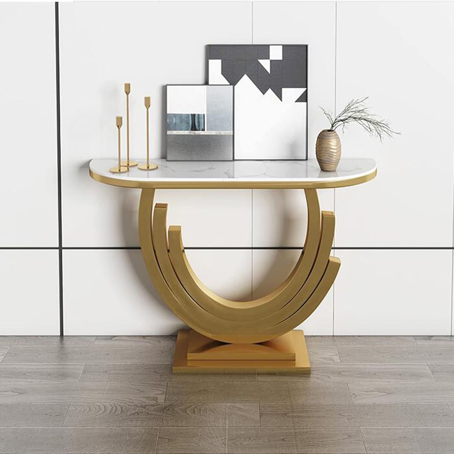 Luxury Marble and Gold Console Table Stunning Arch Design for Spacious Entryways