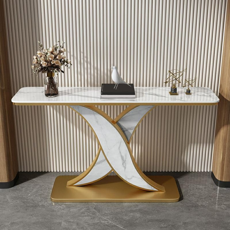 Luxury Modern Marble Console Table with Gold X-Base