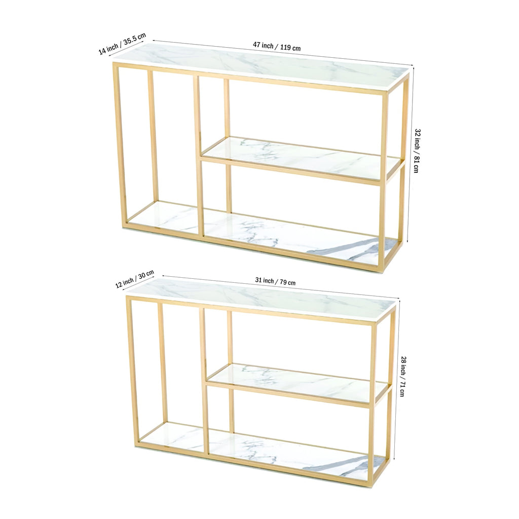Luxury White Faux Marble Golden Finish Console Table