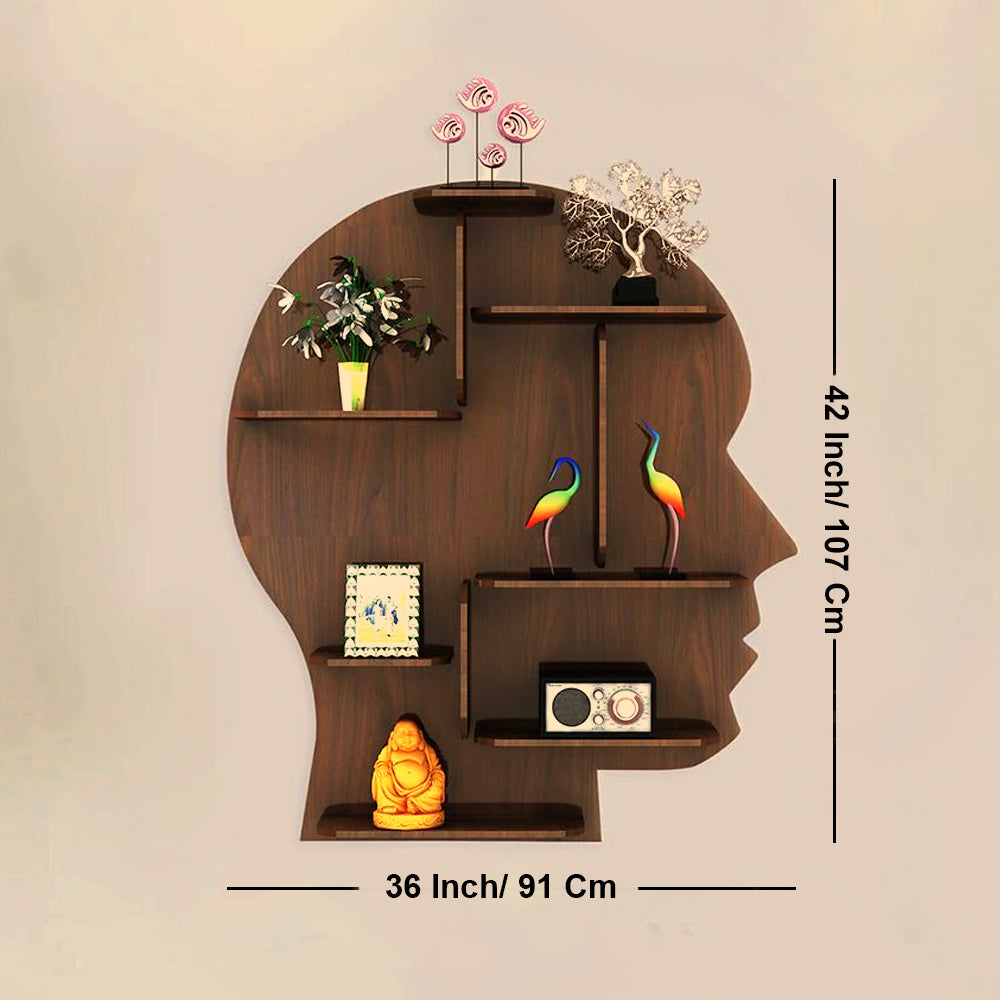 Man Backlit Wooden Wall Shelf – Designer Book Shelf, Walnut - Decorsmart