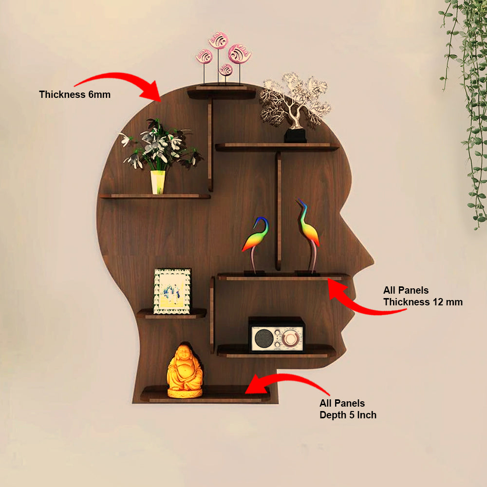 Man Backlit Wooden Wall Shelf – Designer Book Shelf, Walnut - Decorsmart