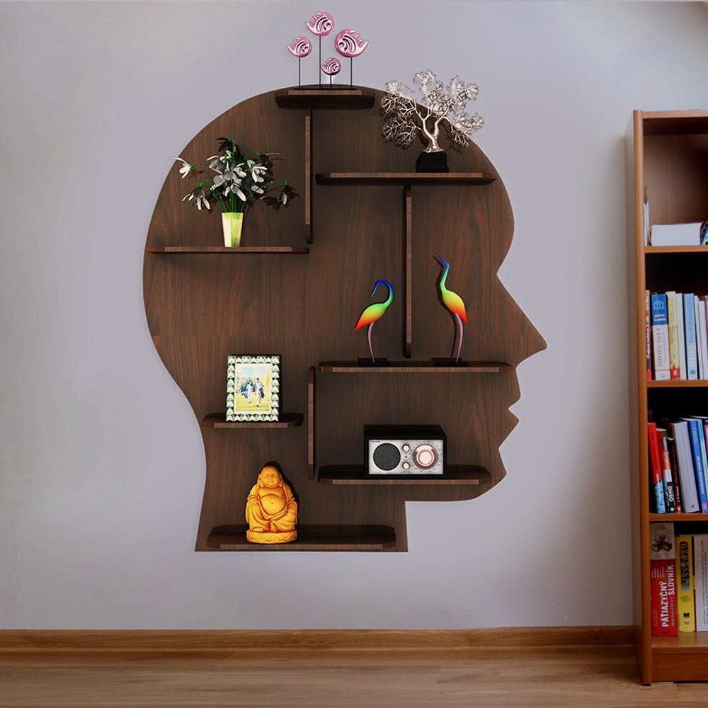 Man Backlit Wooden Wall Shelf – Designer Book Shelf, Walnut - Decorsmart