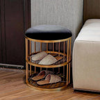 Metal Frame Shoe Bench Rack with Black Padded Seat