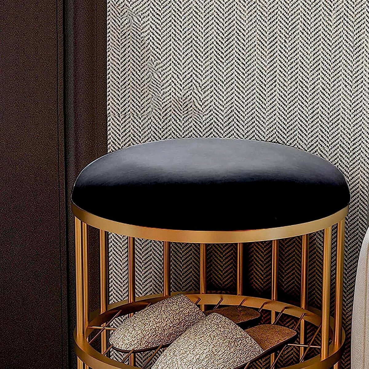 Metal Frame Shoe Bench Rack with Black Padded Seat