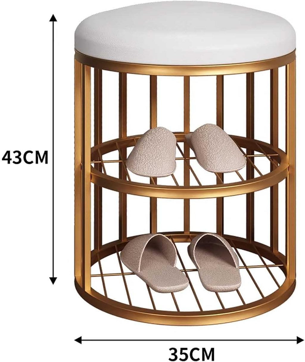 Metal Frame Shoe Bench Rack with White Padded Seat