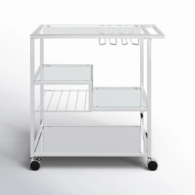Metallic Minimalist Frame Design Bar Cart Trolley with Glass Shelves