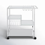 Metallic Minimalist Frame Design Bar Cart Trolley with Glass Shelves