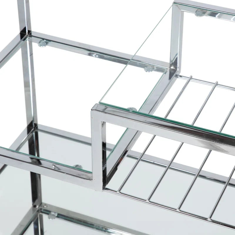 Metallic Minimalist Frame Design Bar Cart Trolley with Glass Shelves