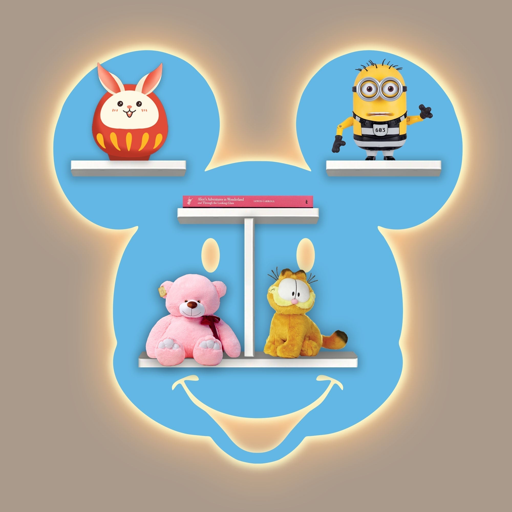 Mickey Mouse LED Wooden Wall Shelf for Kids | Oak Finish Decor - Decorsmart