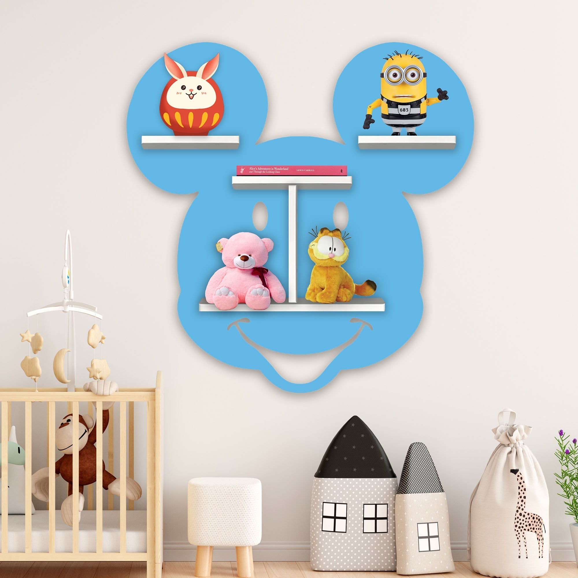 Mickey Mouse LED Wooden Wall Shelf for Kids | Oak Finish Decor - Decorsmart