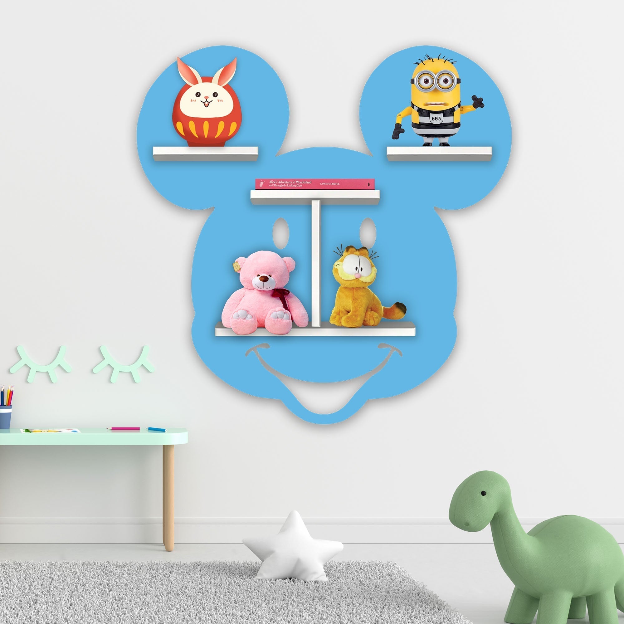 Mickey Mouse LED Wooden Wall Shelf for Kids | Oak Finish Decor - Decorsmart