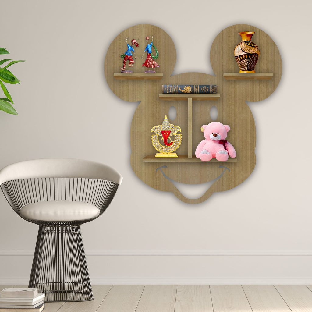Mickey Mouse Wooden LED Wall Shelf for Kids | Oak Finish Décor - Decorsmart