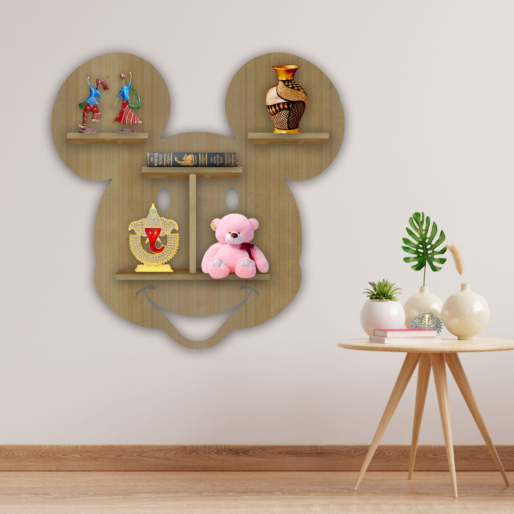 Mickey Mouse Wooden LED Wall Shelf for Kids | Oak Finish Décor - Decorsmart