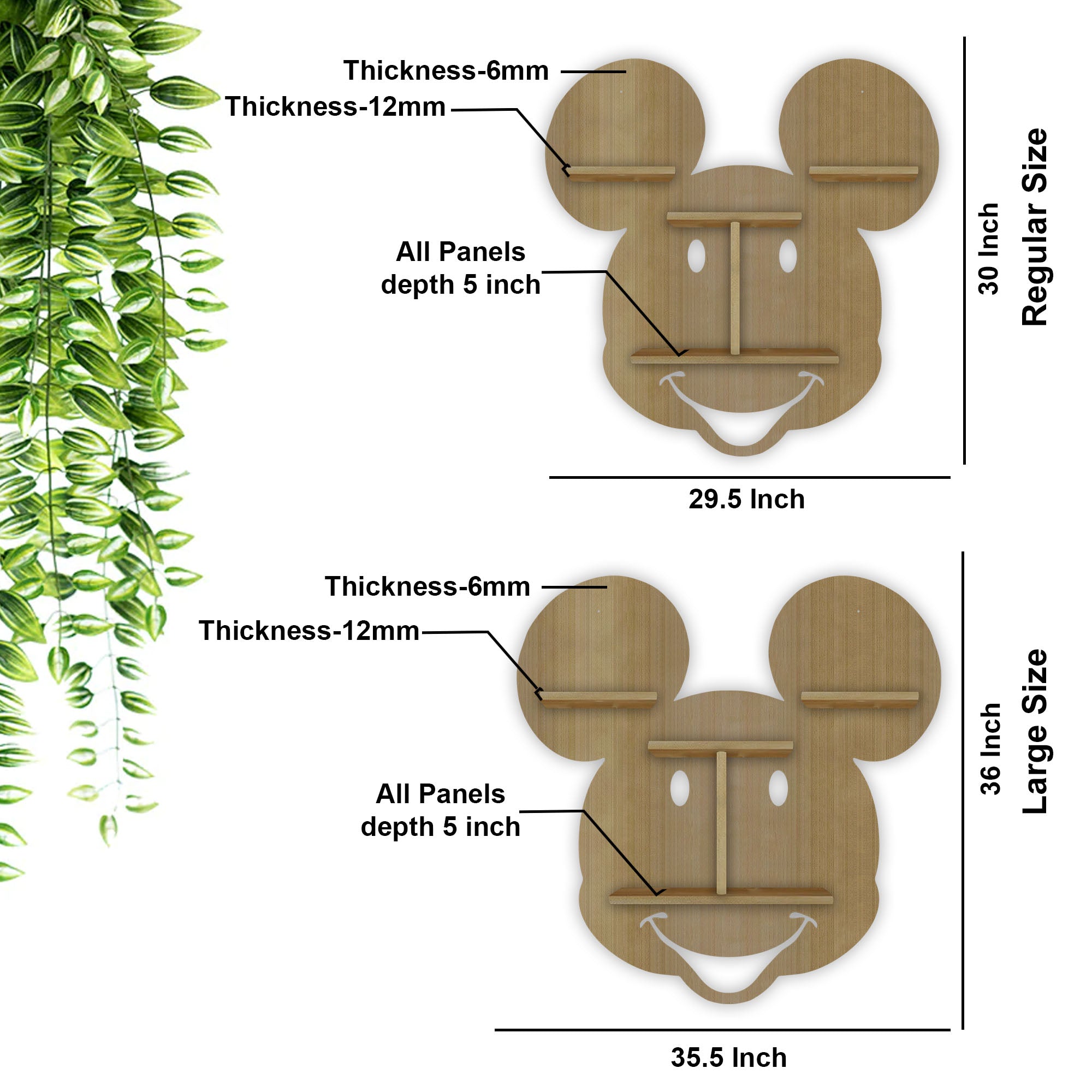 Mickey Mouse Wooden LED Wall Shelf for Kids | Oak Finish Décor - Decorsmart