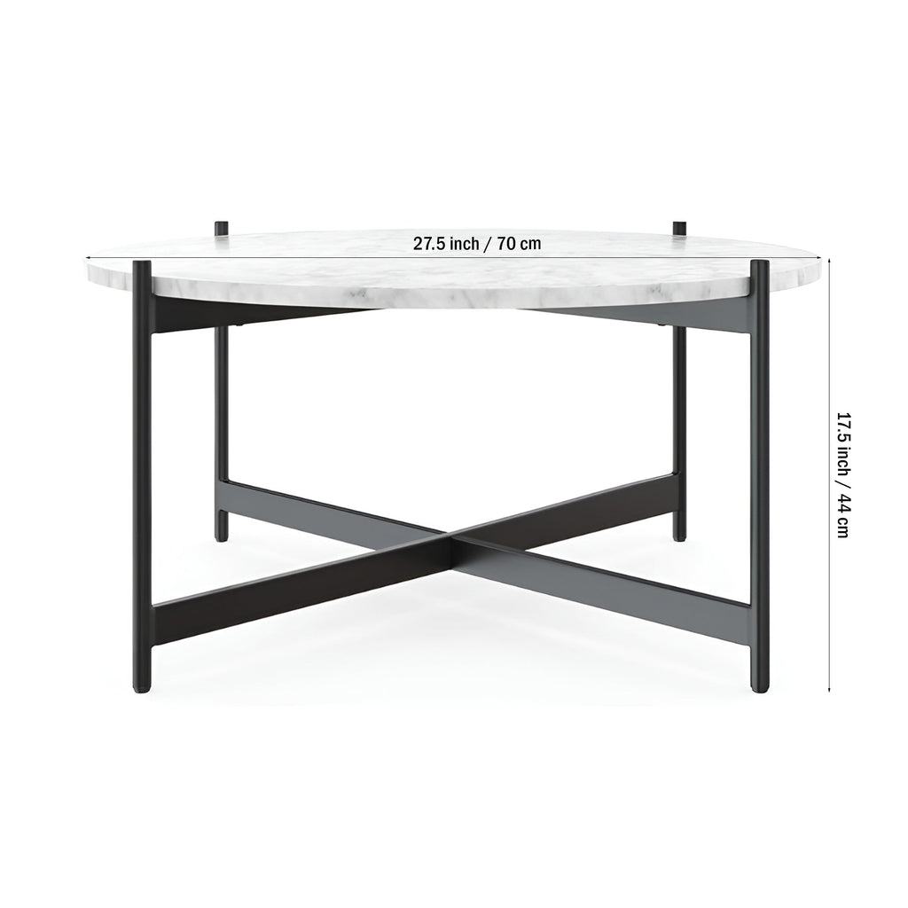 Minimalist Matte Finish Black Metal Centre Table In Criss Cross Design