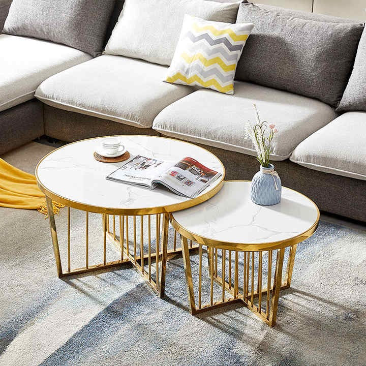 Minimalist Round Coffee Table Pair with Chic Gold Design