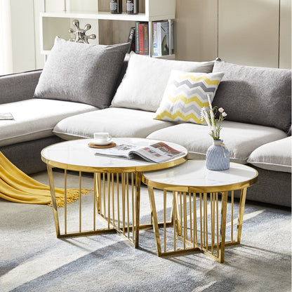 Minimalist Round Coffee Table Pair with Chic Gold Design