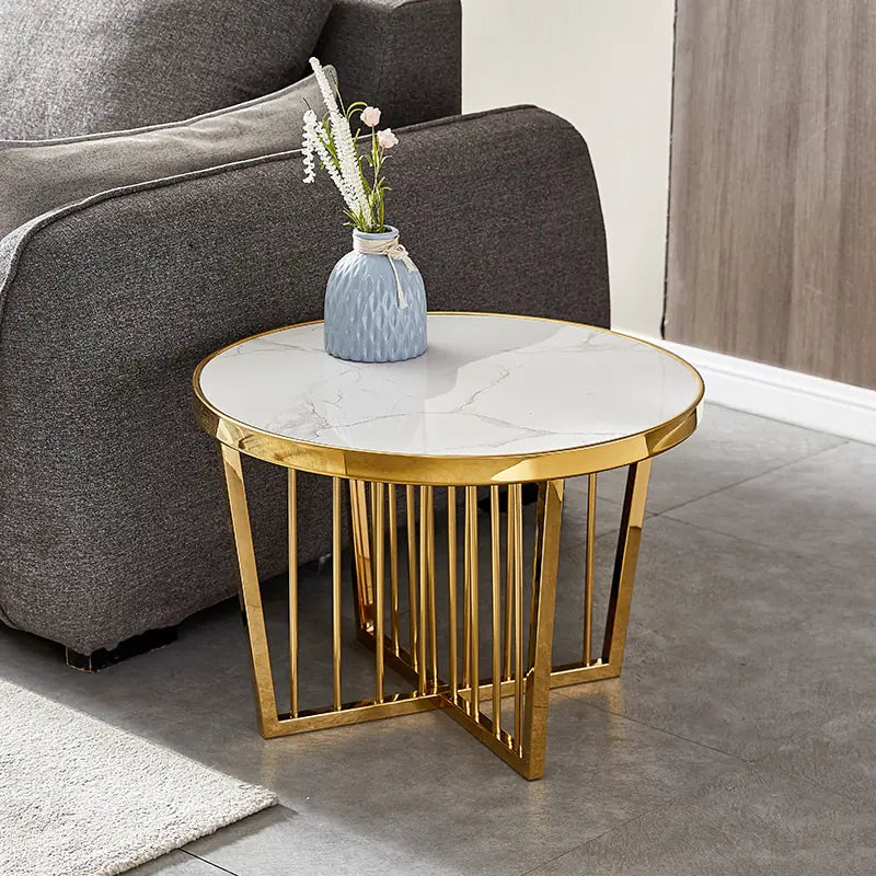 Minimalist Round Coffee Table Pair with Chic Gold Design