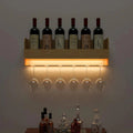 Minimalistic Design Backlit Wall Mounted Mini Bar Shelf in Light Oak Finish