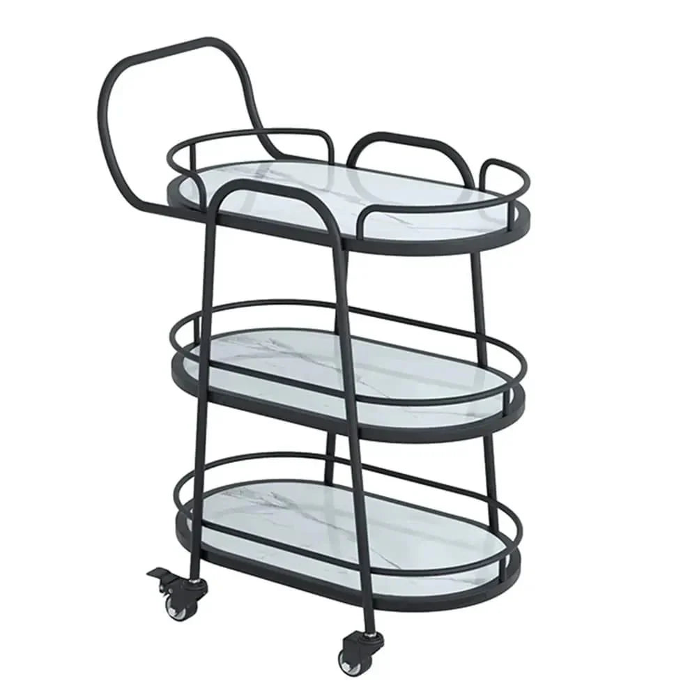 Modern 3-Tier Black Bar Cart with White Shelves